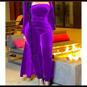 Purple  Velvet Two Piece Jumpsuit w Long Cadigan.